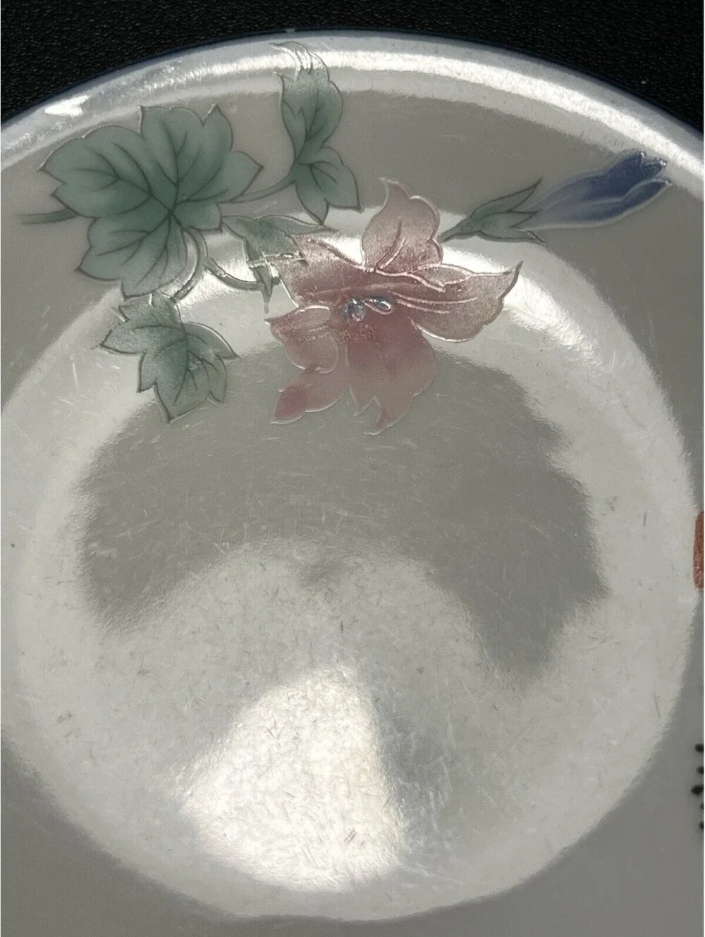 Japanese 1960s 2 Mamezara Sauce Dishes Hand-Painted Floral Porcelain 4.75” AS IS